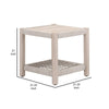 Xim 21 Inch Square Outdoor End Table, White Rope Shelf and Edges, Gray Wood By Casagear Home
