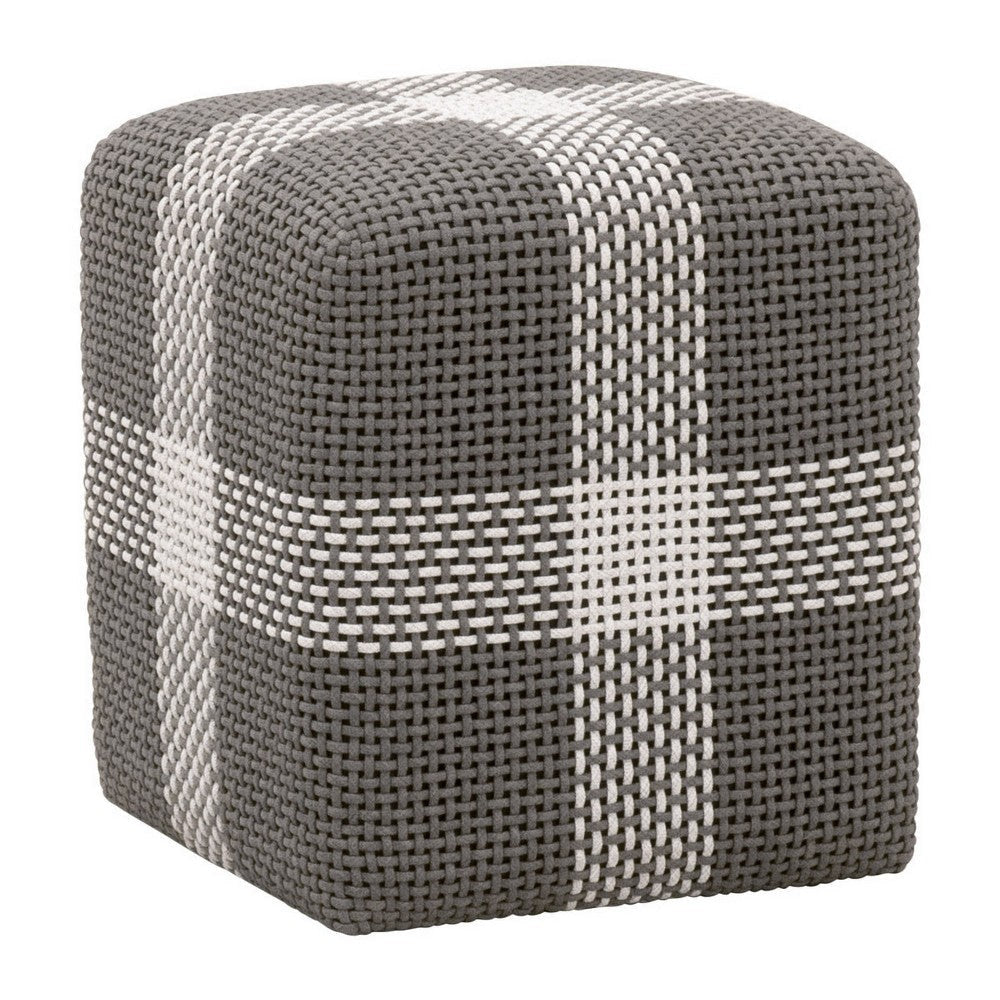 Huma 18 Inch Indoor Outdoor Accent Cube White Gray Rope Woven Upholstery By Casagear Home BM308559