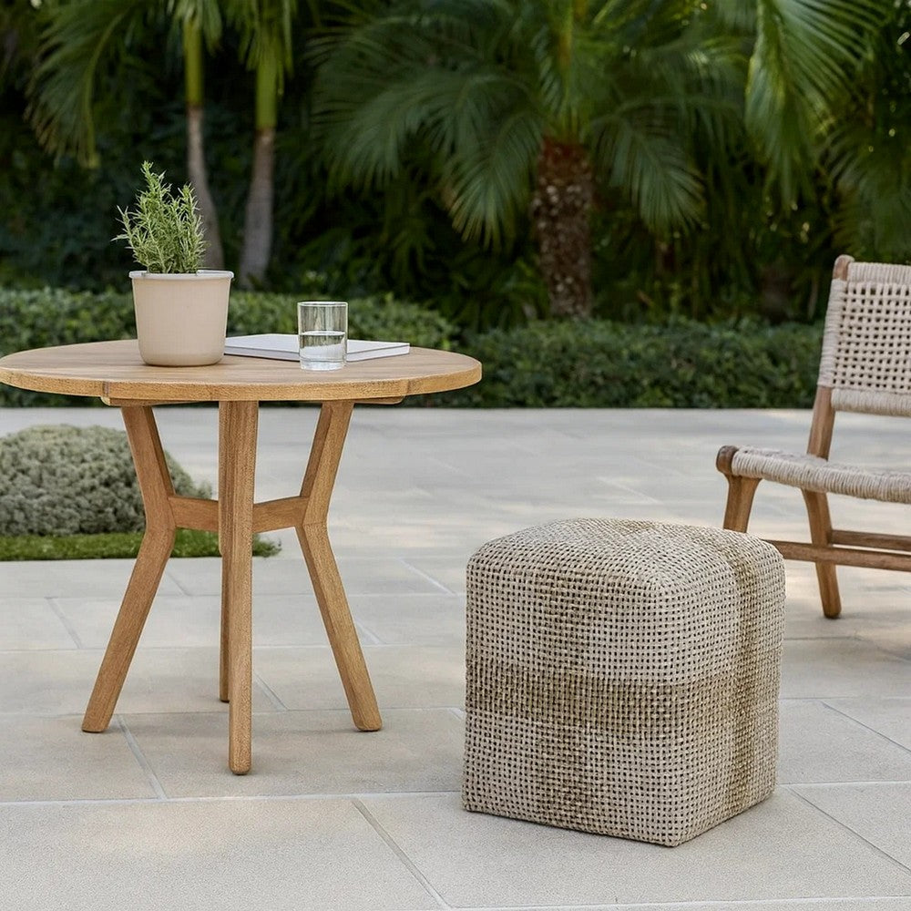 Huma 18 Inch Indoor Outdoor Accent Cube, Taupe, Gray, Rope Woven Upholstery By Casagear Home