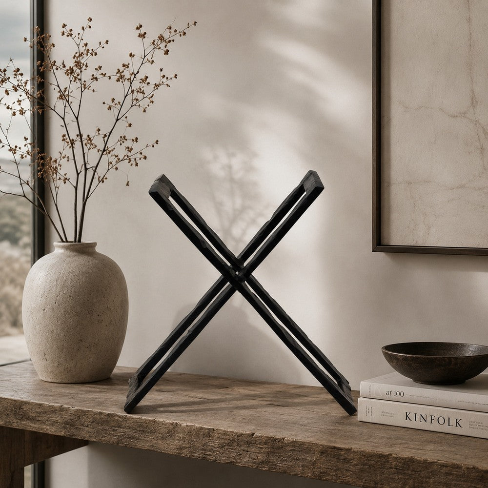 12 Inch Sculpture, 2 Metal Rectangles, Entwined Metal Structures, Black By Casagear Home