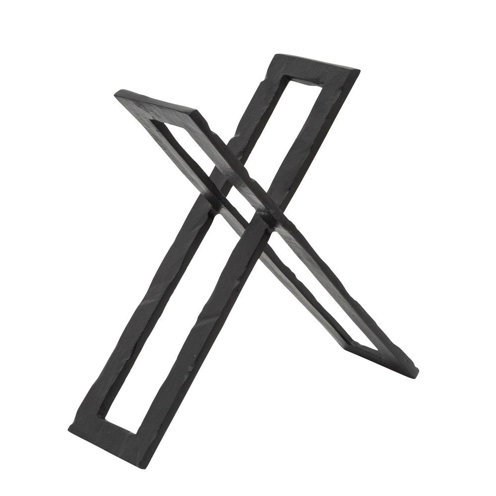 12 Inch Sculpture, 2 Metal Rectangles, Entwined Metal Structures, Black By Casagear Home