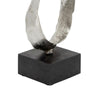 20 Inch Stacked Ring Sculpture, Square Black Base, Aluminum, Silver Finish By Casagear Home