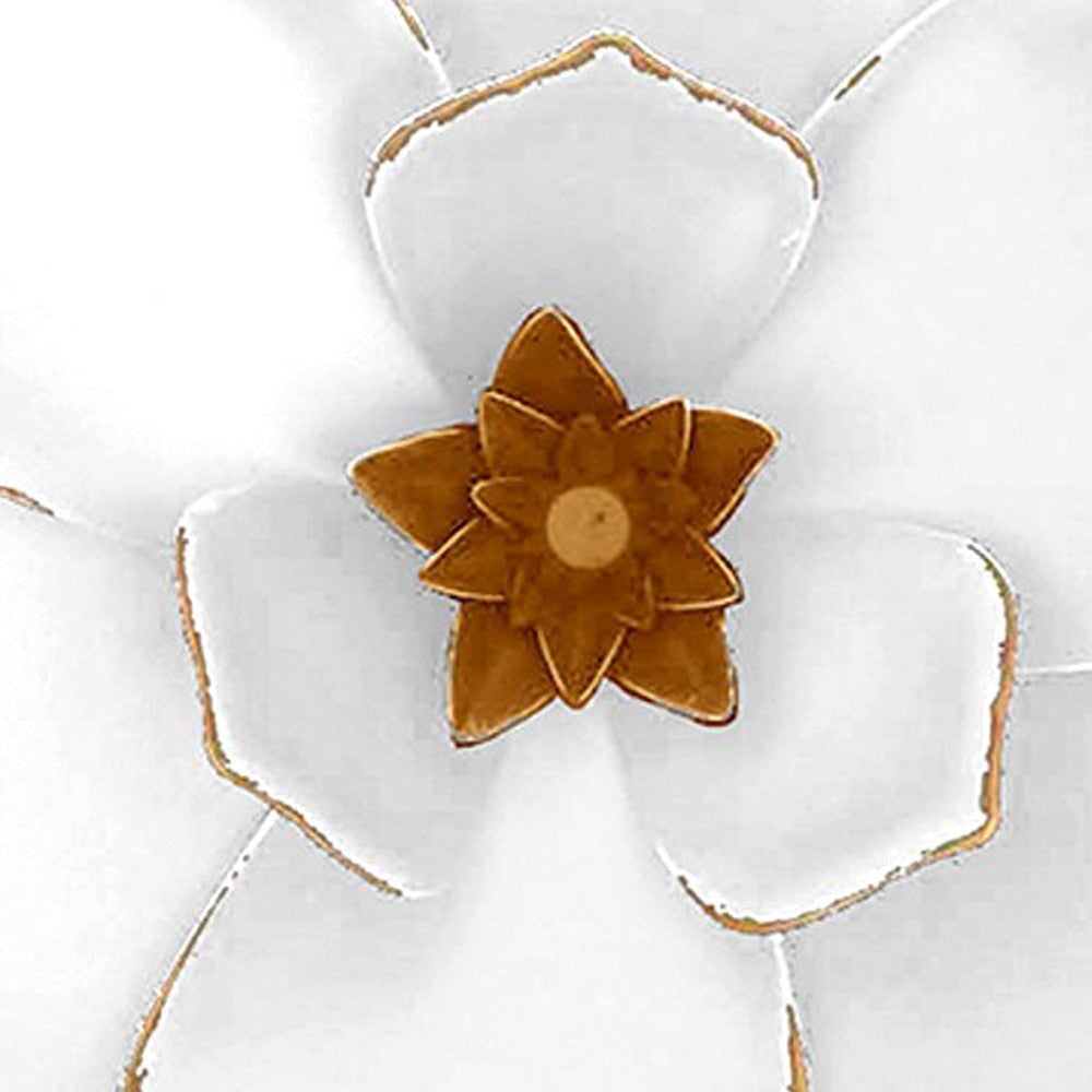 Sall 20 Inch Wall Decor Multi Layer Flower White and Gold Metal Finish By Casagear Home BM308566