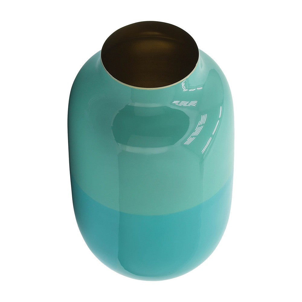 Yuri 12 Inch Vase Urn Shaped Gold Accent Top Rim Green Iron Finish By Casagear Home BM308572