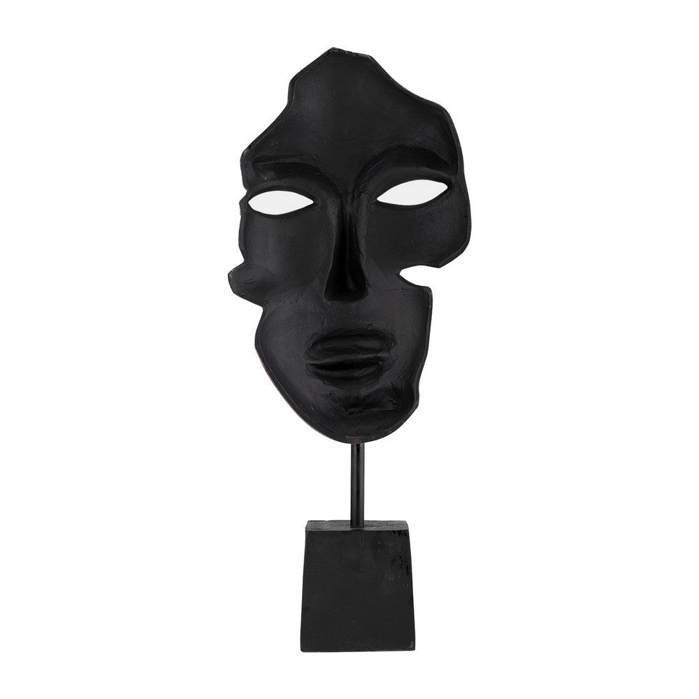 21 Inch Sculpture, Partial Face, Black Base, Brick Patina Metal Finish By Casagear Home