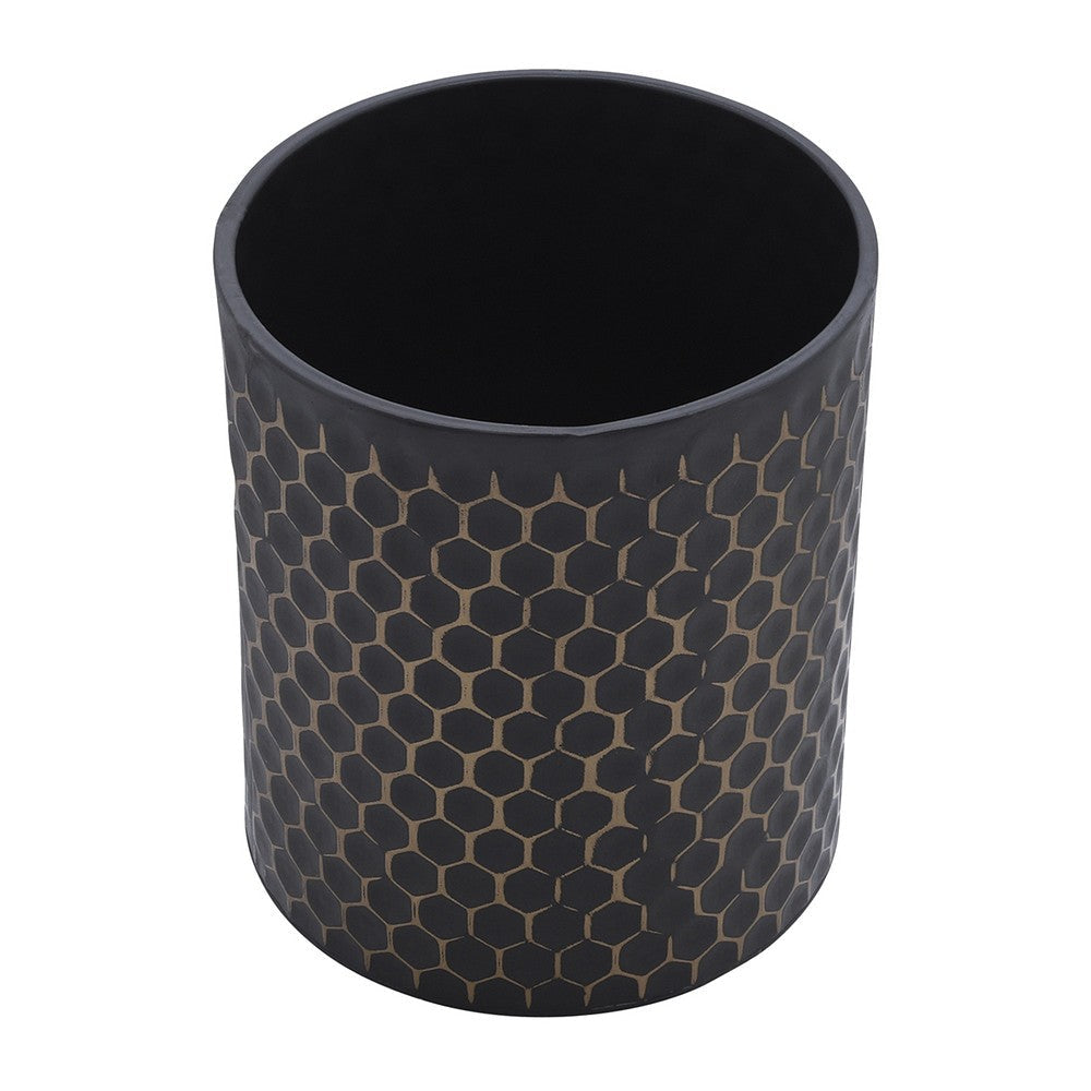 19 23 Inch Planters on Iron Stands Set of 2 Honeycomb Patterns Black By Casagear Home BM308578