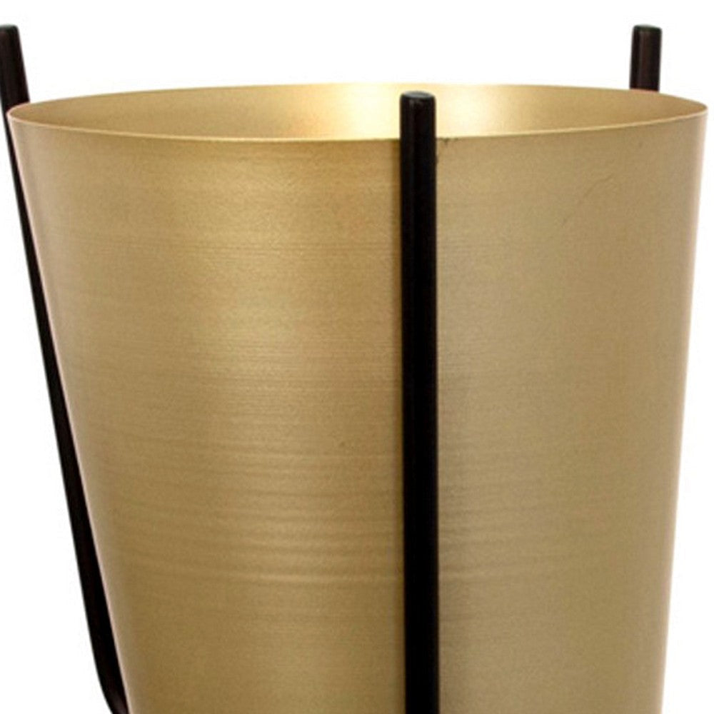32 Inch Planter Sleek Tripod Legs Modern Style Gold and Black Iron By Casagear Home BM308582