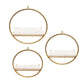 Yami Accent Wall Shelf, Set of 3, Round Iron Frames, Glossy Gold, White By Casagear Home