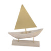 17 Inch Sailboat Sculpture on Stand Gold Metal Sail Natural Brown Wood By Casagear Home BM308587