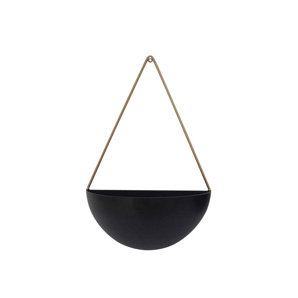 16 18 Inch Wall Planters Set of 2 Half Moon Shape Gold and Black Metal By Casagear Home BM308589