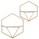 Decor Wall Shelf Set of 2, Hexagonal Gold Metal Frames, Crisp White Wood By Casagear Home