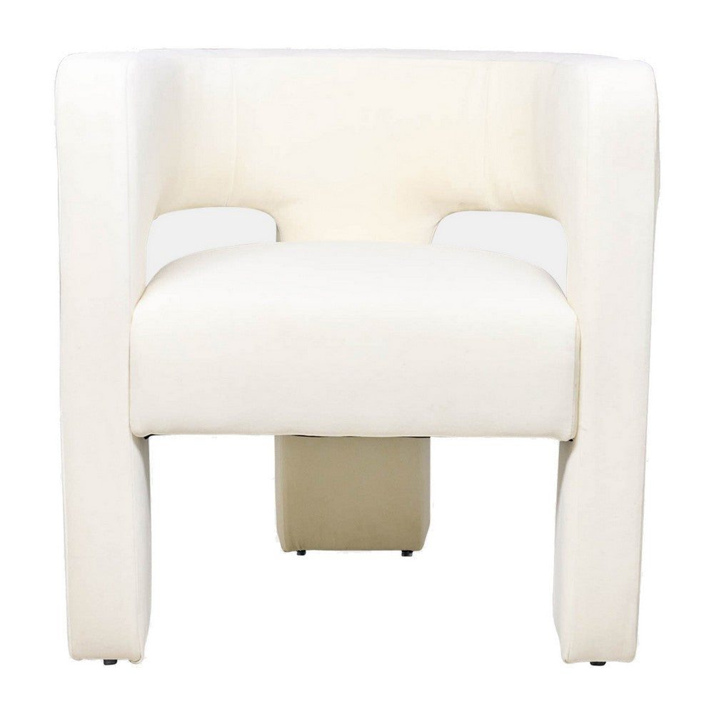 Aol 27 Inch Accent Chair Round Open Backrest Ivory Fabric Upholstery By Casagear Home BM308594