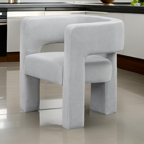 Aol 27 Inch Accent Chair, Round Open Backrest, Gray Fabric Upholstery By Casagear Home