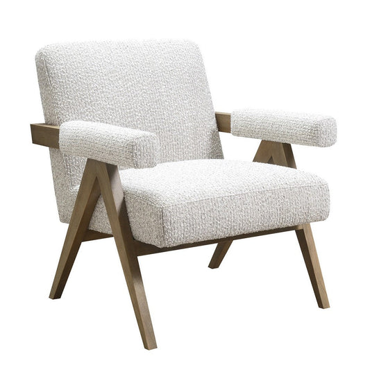 Gop 33 Inch Accent Chair, Cushioned Arms, V Shape Wood Legs, Ivory, Gray By Casagear Home