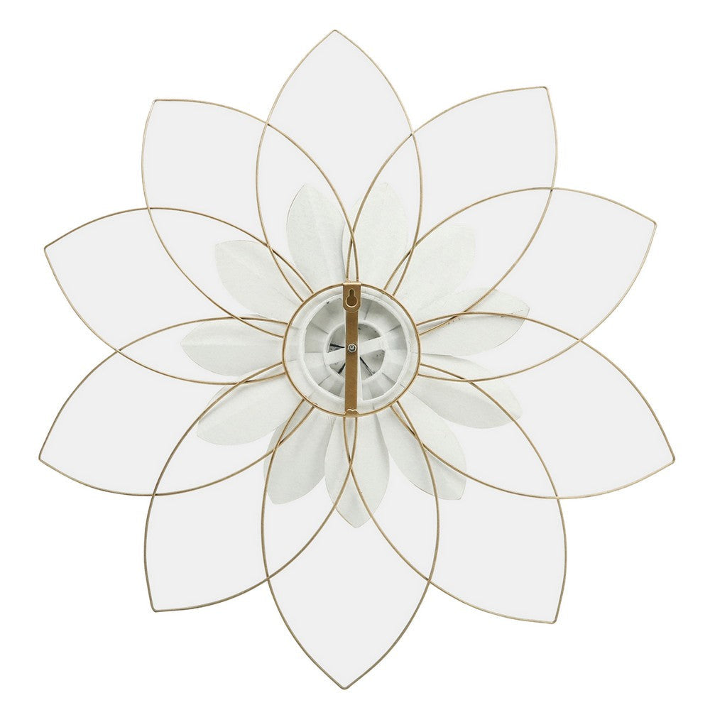 25 Inch Hanging Flower Wall Art with Textured White and Gold Leaves Blue By Casagear Home BM308608