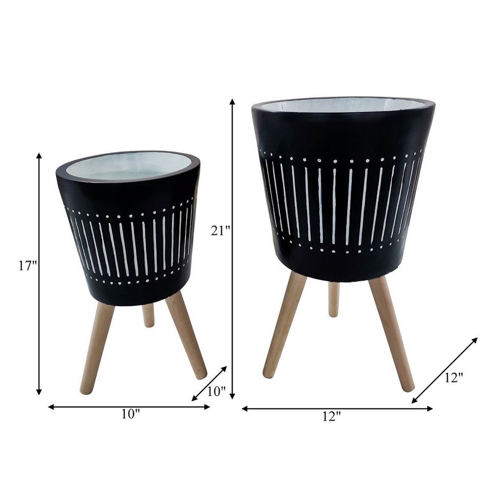 Luyi 10 12 Inch Planters Set of 2 Ridged Tripod Legs Blue Brown By Casagear Home BM308617