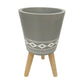 Rova 16 Inch Planter Tripod Legs White Diamond Patterns Gray Ceramic By Casagear Home BM308619