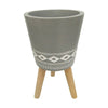 Rova 16 Inch Planter, Tripod Legs, White Diamond Patterns, Gray Ceramic By Casagear Home