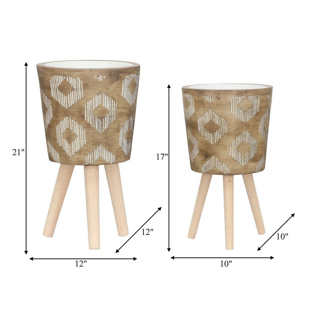 Alta 10 12 Inch Planters Set of 2 Tripod Brown White Diamond Stripes By Casagear Home BM308623