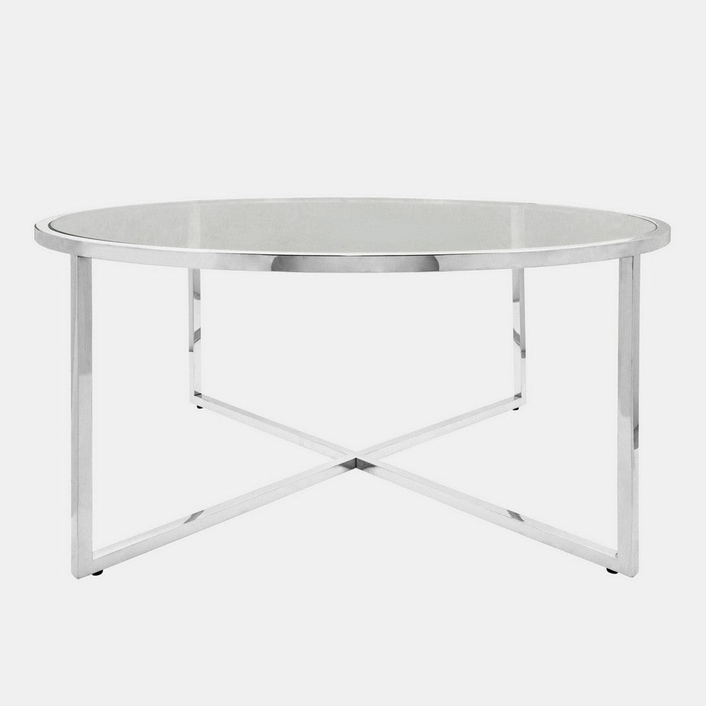 40 Inch Coffee and 4 Nesting End Tables Set Glass Top Silver Metal By Casagear Home BM308625