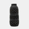 Yuka 12 Inch Vase, Bottle Shape, Embossed Diamond Patterns, Stained Black By Casagear Home