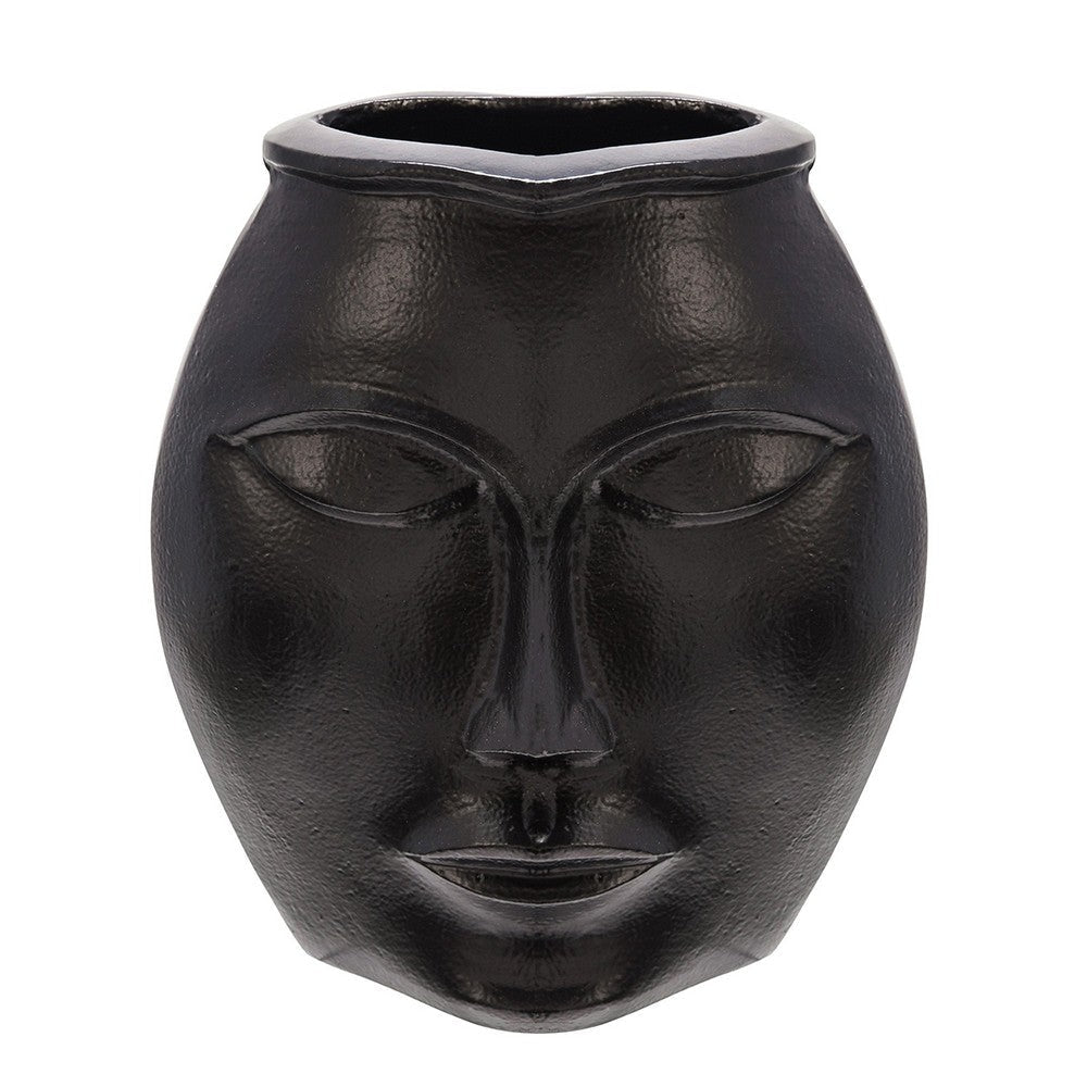 14 Inch Vase, Facial Structure, Modernistic Round Black Aluminum Frame By Casagear Home