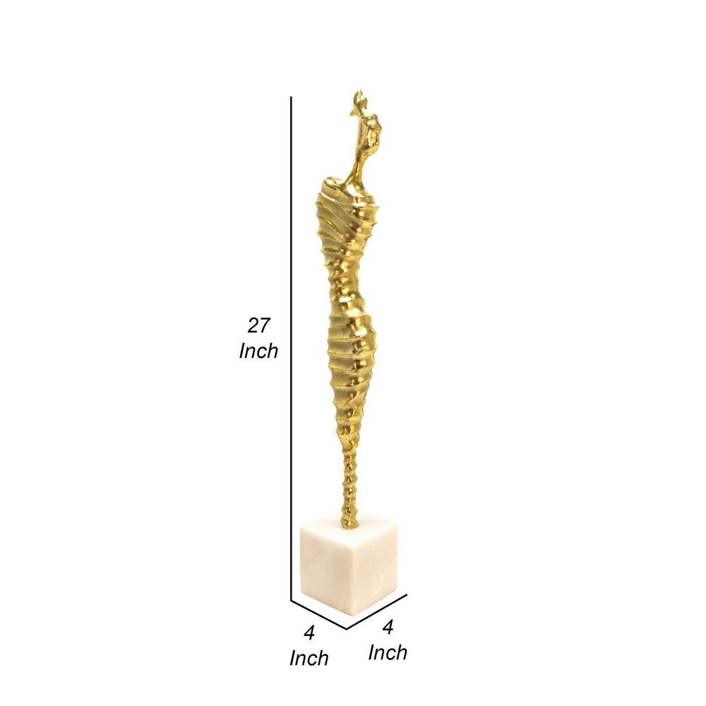 27 Inch Contemporary Sculpture on White Marble Base Female Form Gold By Casagear Home BM308630