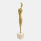 27 Inch Contemporary Sculpture on White Marble Base, Female Form, Gold By Casagear Home