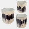 13, 14, 15 Inch Planters, Set of 3, Abstract Design, White and Black Metal By Casagear Home