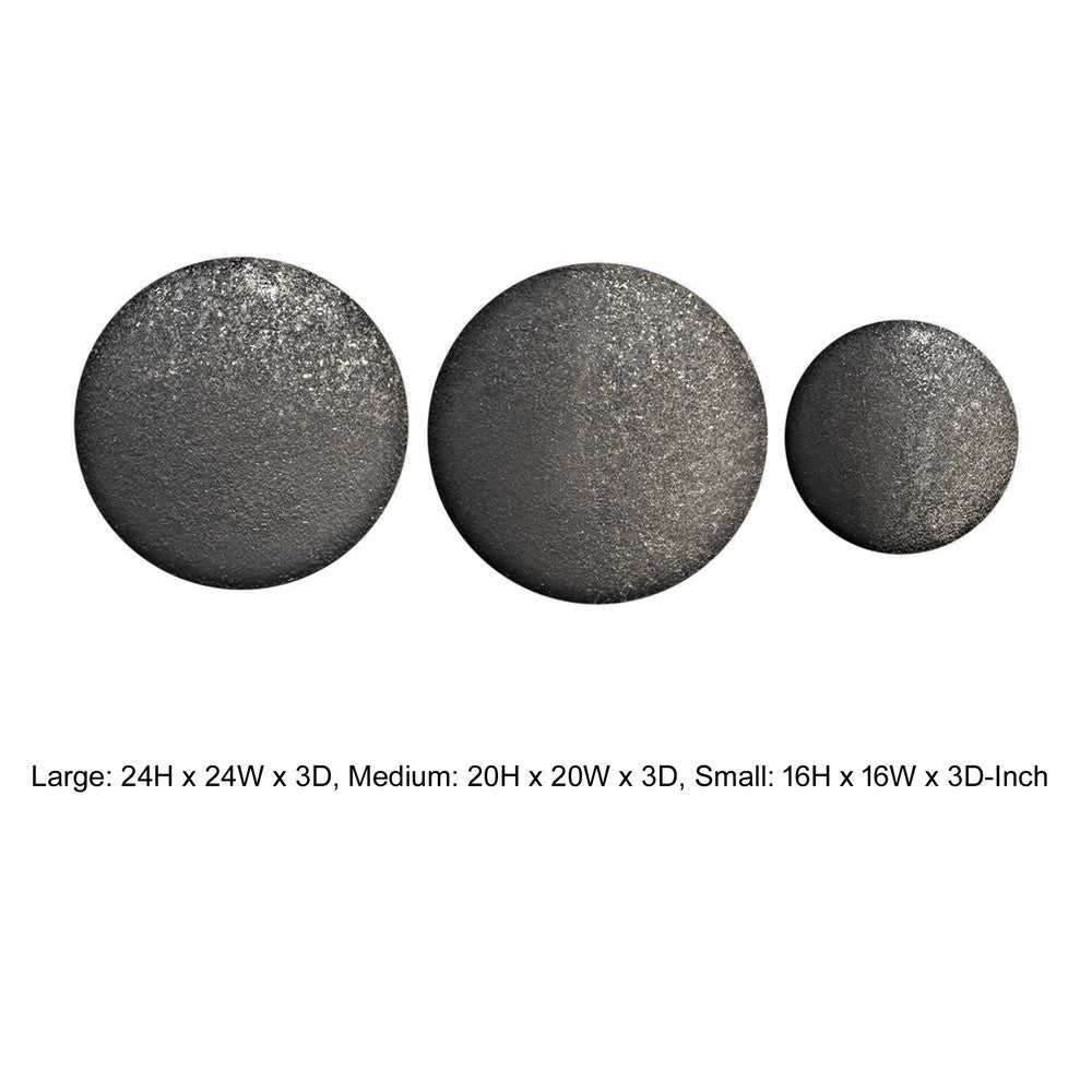 16, 20, 24 Inch Hanging Wall Artwork, Set of 3, Textured Black Iron Design By Casagear Home