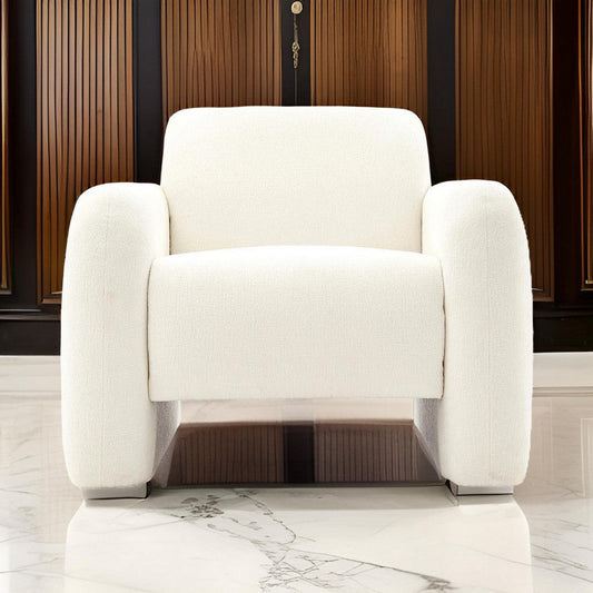 38 Inch Accent Armchair, Extra Thick Padding, Ivory Boucle Upholstery  By Casagear Home
