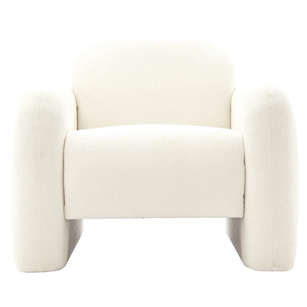 38 Inch Accent Armchair, Extra Thick Padding, Ivory Boucle Upholstery  By Casagear Home