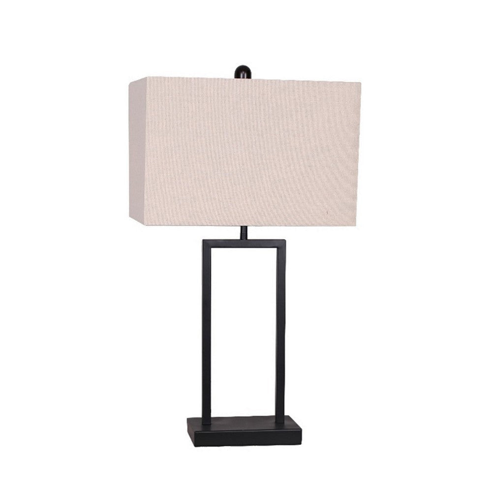 25 Inch Table Lamp Set of 2 Taupe Fabric Shade Black Framed Body By Casagear Home BM308652