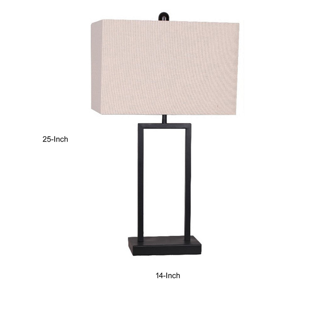 25 Inch Table Lamp Set of 2 Taupe Fabric Shade Black Framed Body By Casagear Home BM308652