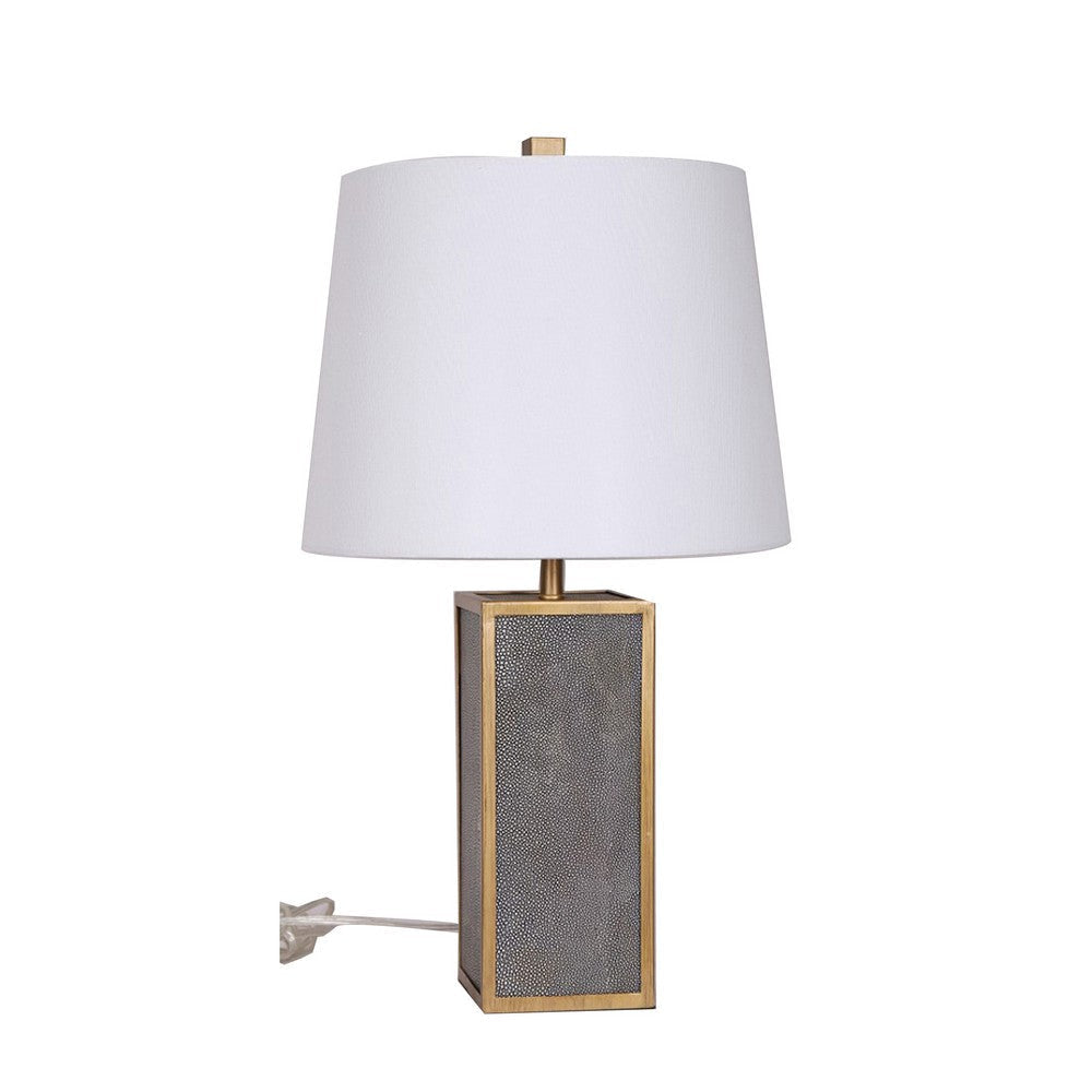 24 Inch Table Lamp Set of 2 White Shade Gray Resin Panels on Gold Frame By Casagear Home BM308653