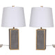 24 Inch Table Lamp, Set of 2, White Shade, Gray Resin Panels on Gold Frame By Casagear Home