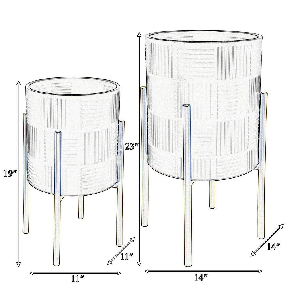 Voki Planter on Stand Geometric Lines Set of 2 Black Gold Metal By Casagear Home BM308661