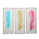 16 x 39 Inch Wall Decor Painting, Set of 3, Multicolor Feathers, Wood Frame By Casagear Home