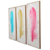 16 x 39 Inch Wall Decor Painting Set of 3 Multicolor Feathers Wood Frame By Casagear Home BM308665