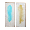 16 x 39 Inch Wall Decor Painting Set of 3 Multicolor Feathers Wood Frame By Casagear Home BM308665