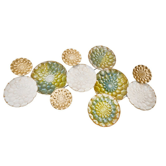 59 Inch Circles Wall Hanging Metal Decor with Embossed Flowers, Multicolor By Casagear Home