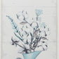 19 x 40 Inch Wall Art Tin Floral Vase Distressed Wood Ivory Beige Blue By Casagear Home BM308668