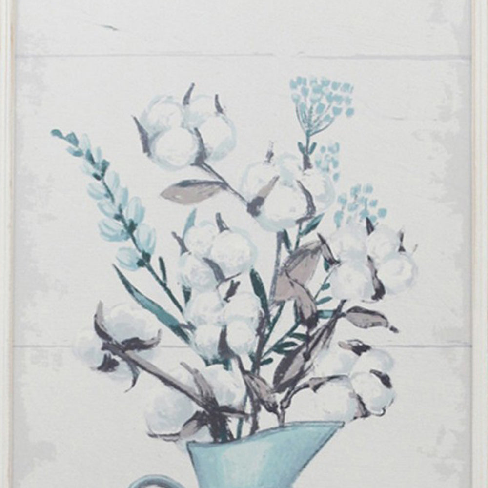 19 x 40 Inch Wall Art Tin Floral Vase Distressed Wood Ivory Beige Blue By Casagear Home BM308668