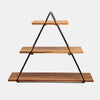 Zish 25 Inch Wall Shelf, 3 Wood Shelves, Triangle Metal Frame, Brown, Black By Casagear Home