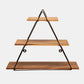 Zish 25 Inch Wall Shelf, 3 Wood Shelves, Triangle Metal Frame, Brown, Black By Casagear Home