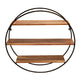 Lexa 32 Inch Wall Shelf 3 Wood Shelves Circular Metal Frame Brown Black By Casagear Home BM308674