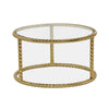 22 28 Inch Round Nesting Coffee Tables Glass Top Gold Metal Rope Frame By Casagear Home BM308676