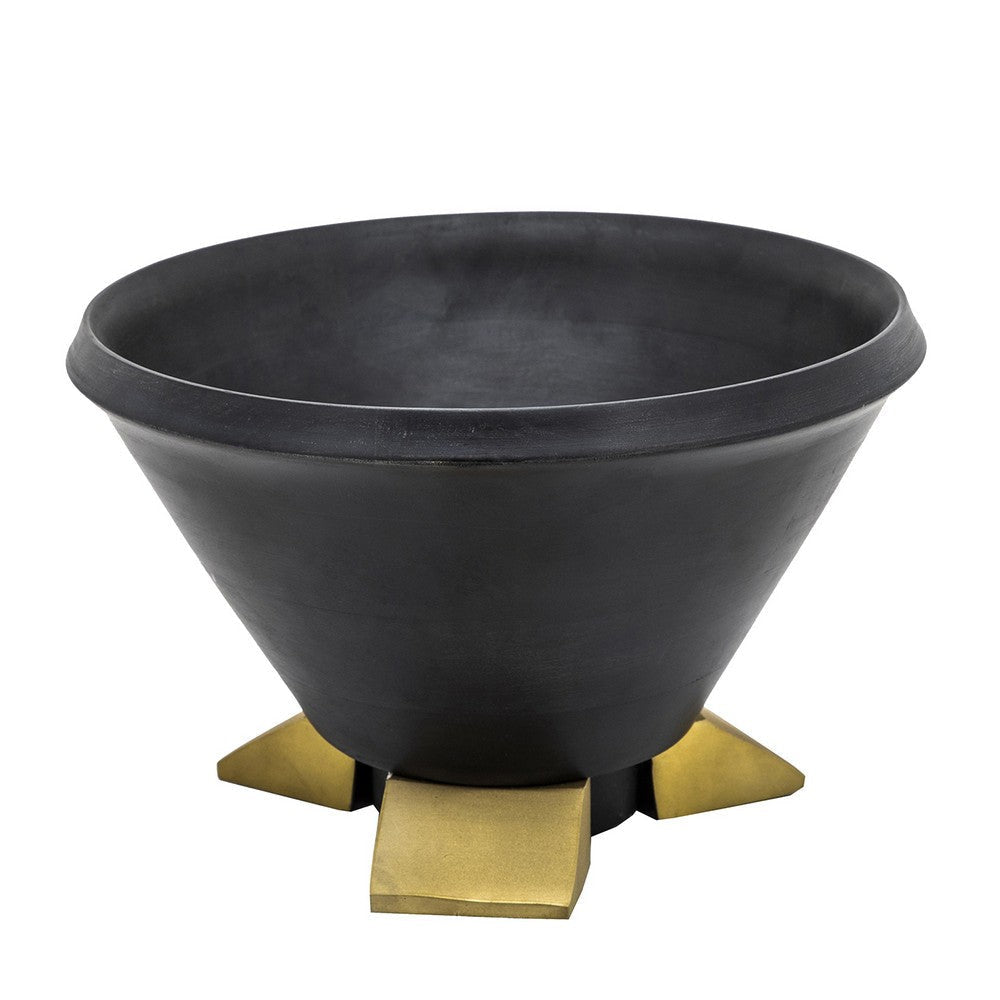 12 Inch Decorative Bowl Table Decor, Gold Metal Legs, Black Wood Bowl By Casagear Home