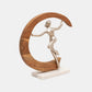 14 Inch Gymnast Sculpture, Natural Brown Half Moon Wood Frame, Silver Metal By Casagear Home