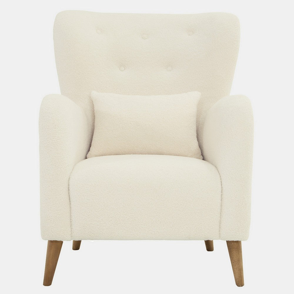 35 Inch Armchair Tufted Wingback Design Padded Ivory Boucle Upholstery By Casagear Home BM308687